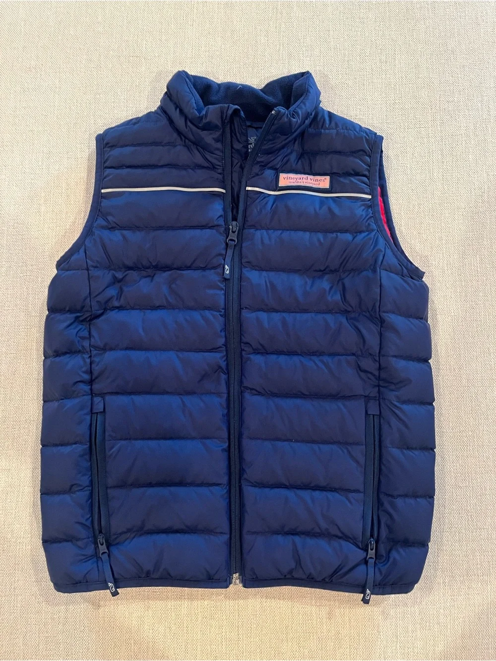 Vineyard Vines Navy Puffer Vest with Pink Logo Patch - Kids